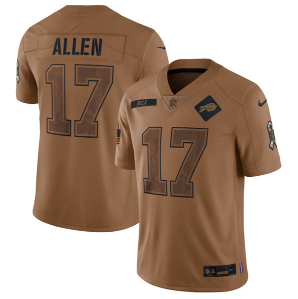 Buffalo Bills #17 Josh Allen 2023 Brown Salute To Service Jersey