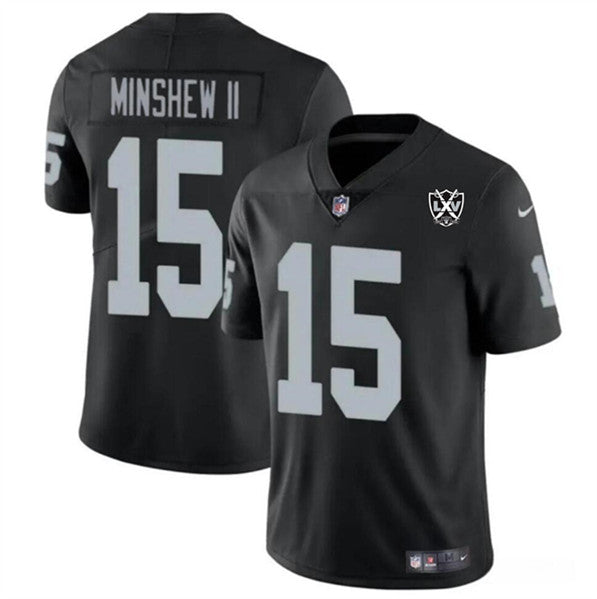 Las Vegas Raiders #15 Gardner Minshew II Black 2024 65th Anniversary Patch Jersey