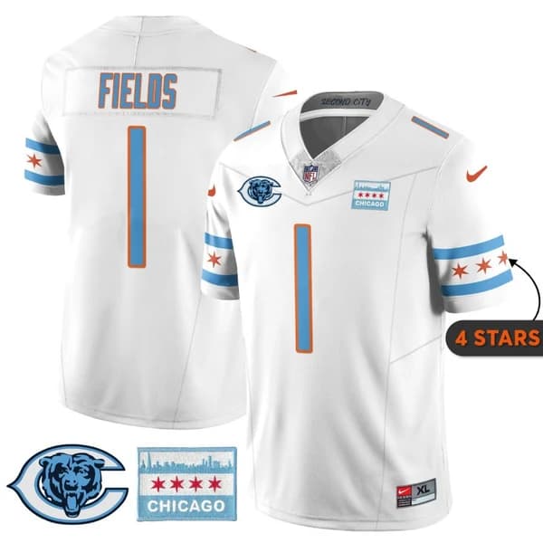 Justin Fields Chicago Bears white City Edition jersey