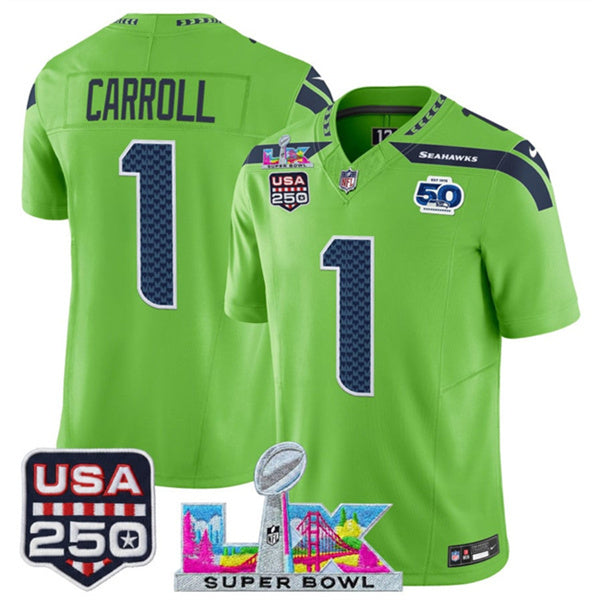 Pete Carroll Seattle Seahawks green Vapor jersey