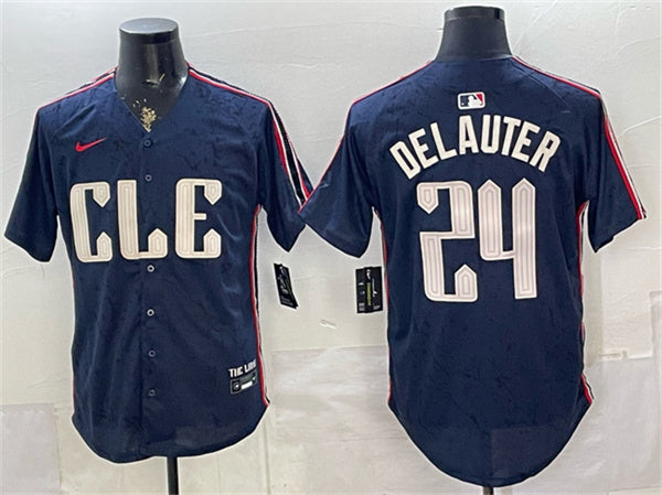 Chase DeLauter Cleveland Guardians navy City Connect jersey
