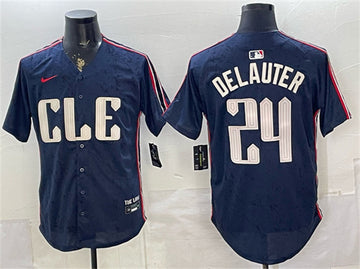 Chase DeLauter Cleveland Guardians navy City Connect jersey