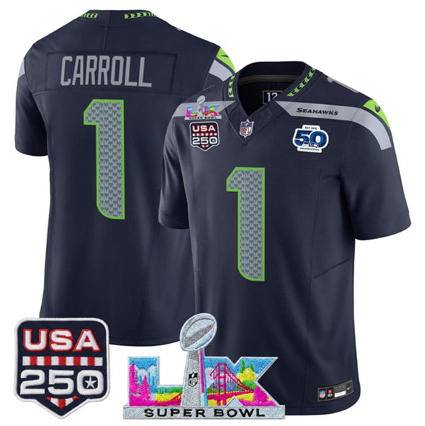 Pete Carroll Seattle Seahawks navy Vapor jersey