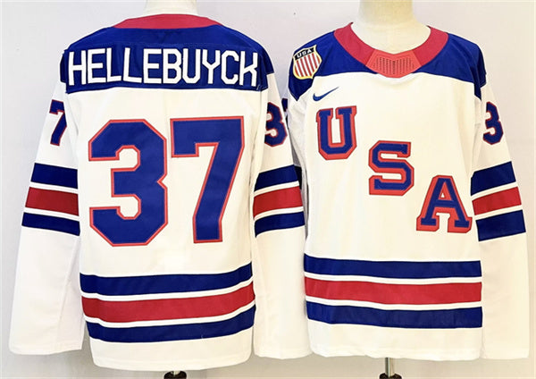 Connor Hellebuyck Team USA Hockey white jersey