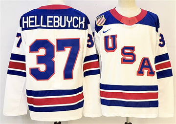 Connor Hellebuyck Team USA Hockey white jersey