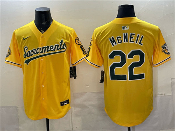 Jeff McNeil Oakland Athletics yellow Vapor jersey