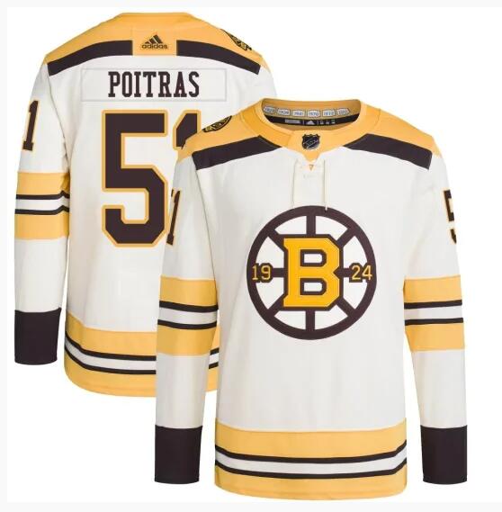 Matthew Poitras Boston Bruins cream jersey