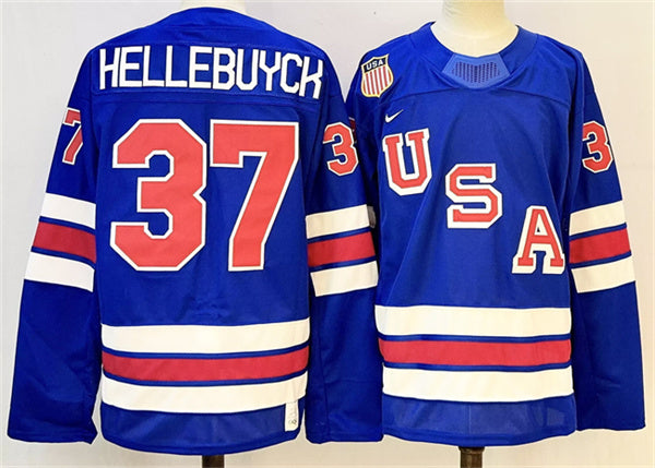 Connor Hellebuyck Team USA Hockey royal jersey