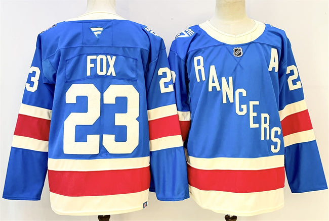 Adam Fox New York Rangers blue jersey