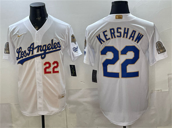 Clayton Kershaw Los Angeles Dodgers white Gold Collection jersey
