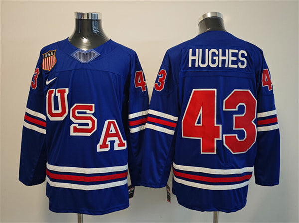 Quinn Hughes Team USA Hockey royal jersey