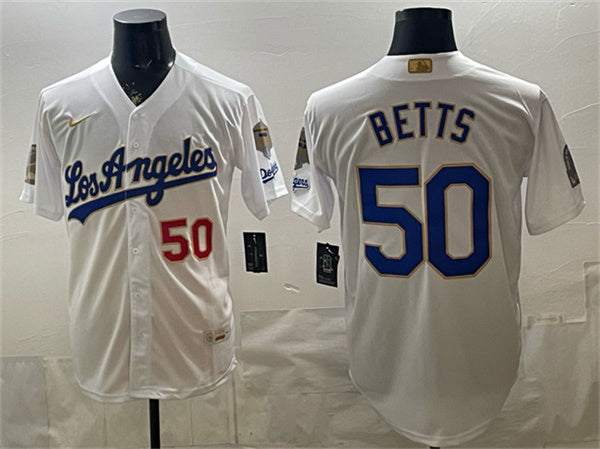 Mookie Betts Los Angeles Dodgers white Gold Collection jersey
