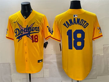 Yoshinobu Yamamoto Los Angeles Dodgers yellow Vapor jersey