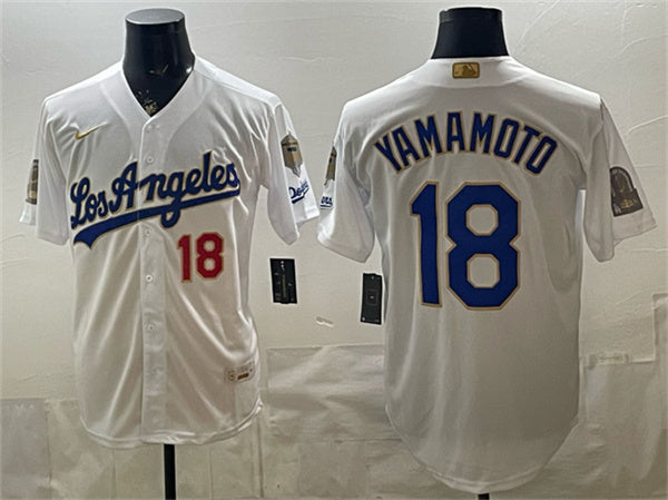 Yoshinobu Yamamoto Los Angeles Dodgers white Gold Collection jersey