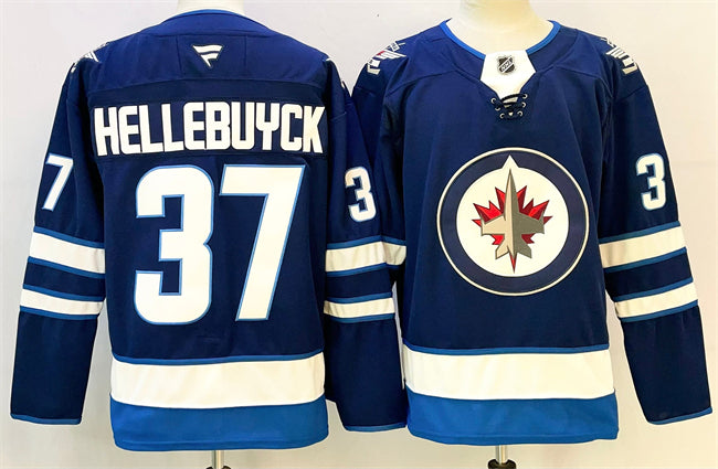 Connor Hellebuyck Winnipeg Jets navy Home jersey
