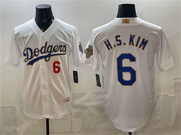 H.S.Kim Los Angeles Dodgers white Gold Collection jersey