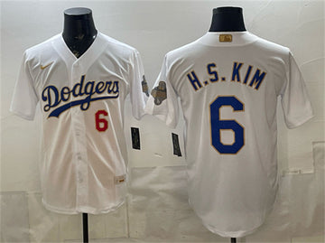 H.S.Kim Los Angeles Dodgers white Gold Collection jersey