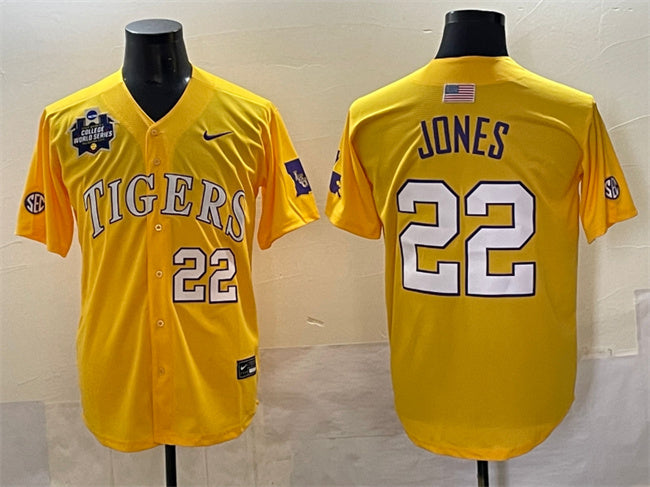 Jared Jones LSU Tigers gold jersey