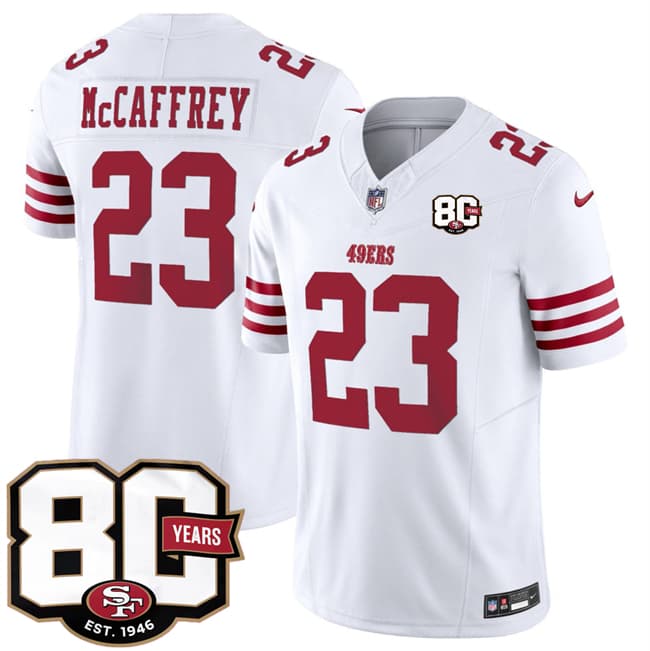 Christian McCaffrey San Francisco 49ers white Vapor jersey