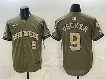 Bob Uecker Milwaukee Brewers olive jersey