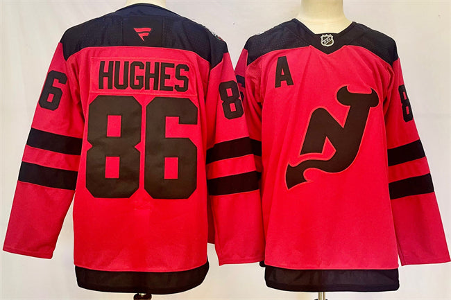 Jack Hughes New Jersey Devils red jersey