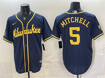 Garrett Mitchell Milwaukee Brewers navy jersey