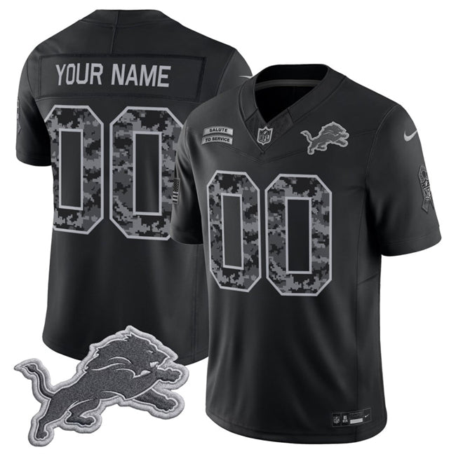 Custom Detroit Lions black Salute To Service jersey