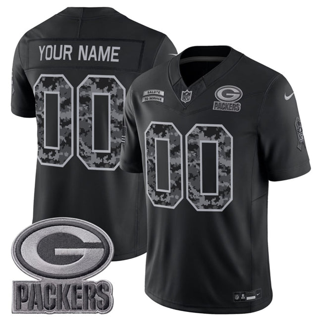 Custom Green Bay Packers black Salute To Service jersey