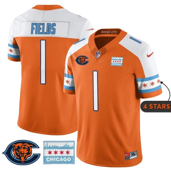 Justin Fields Chicago Bears orange City Edition jersey