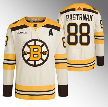 David Pastrnak Boston Bruins cream jersey