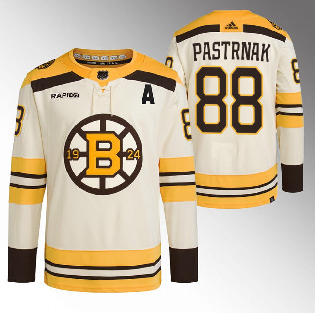 David Pastrnak Boston Bruins cream jersey