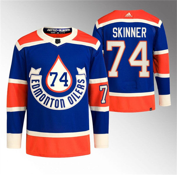 Stuart Skinner Edmonton Oilers royal Heritage jersey