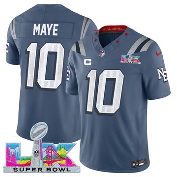 Drake Maye Storm New England Patriots blue Vapor jersey
