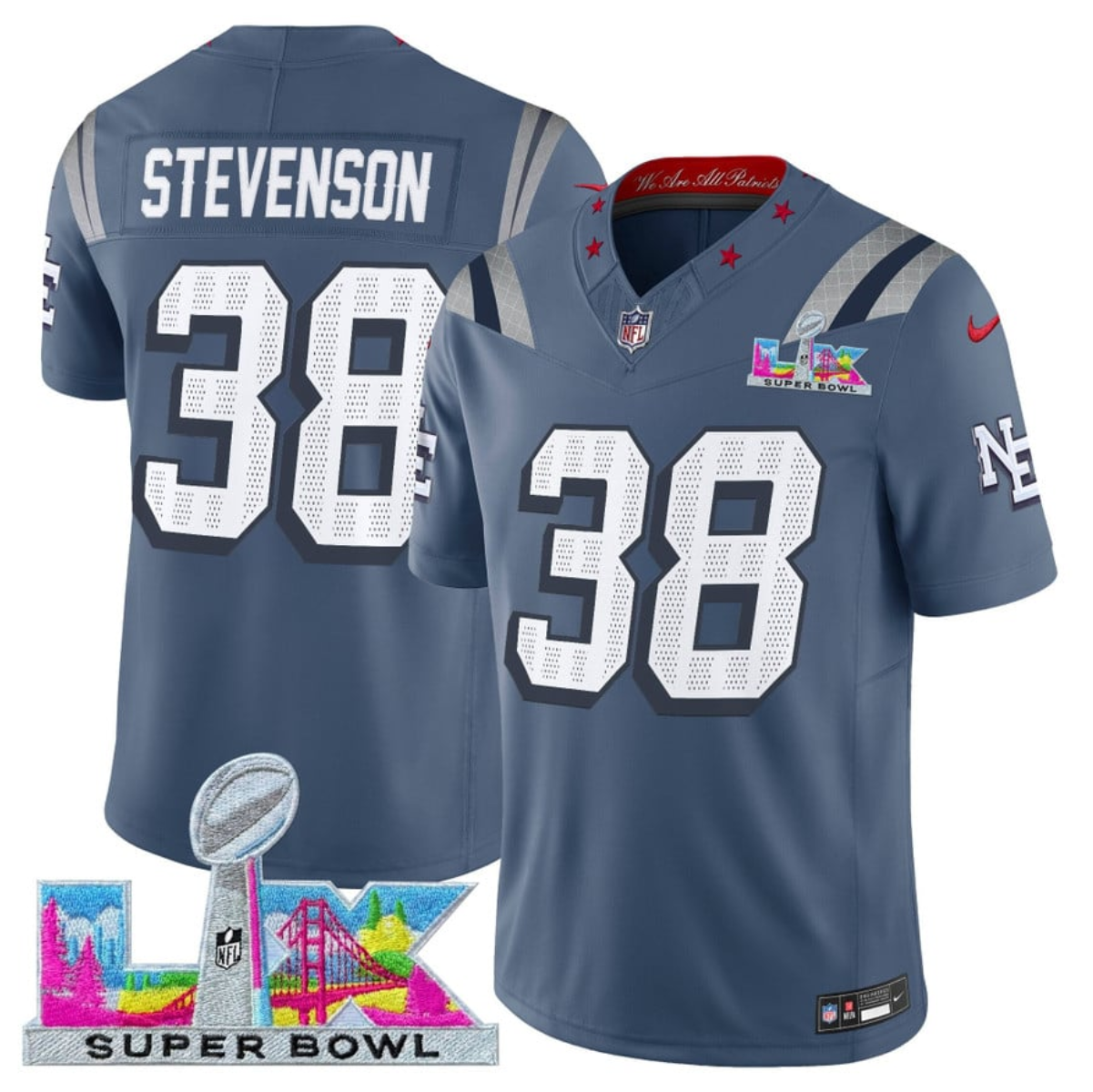 Rhamondre Stevenson Storm New England Patriots blue Vapor jersey