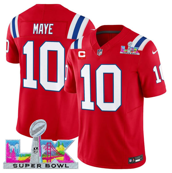 Drake Maye New England Patriots red Vapor jersey