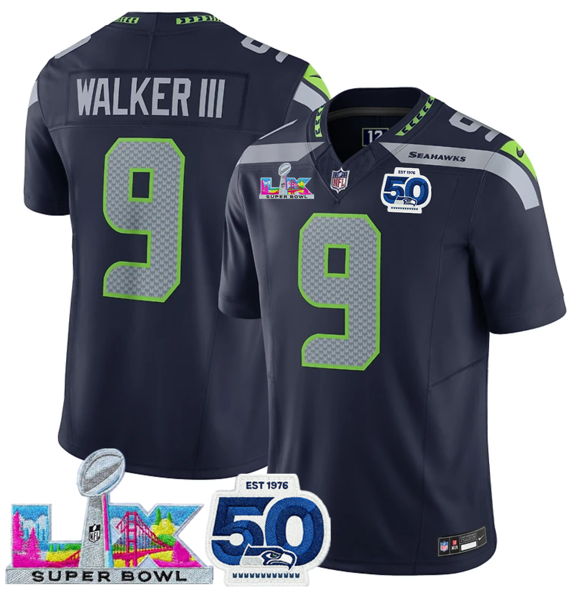 Kenneth Walker III Seattle Seahawks navy Vapor jersey