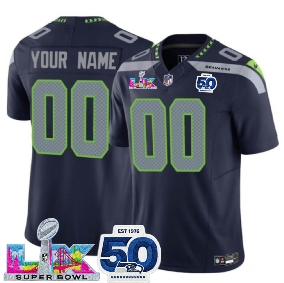 Custom Seattle Seahawks navy Vapor jersey