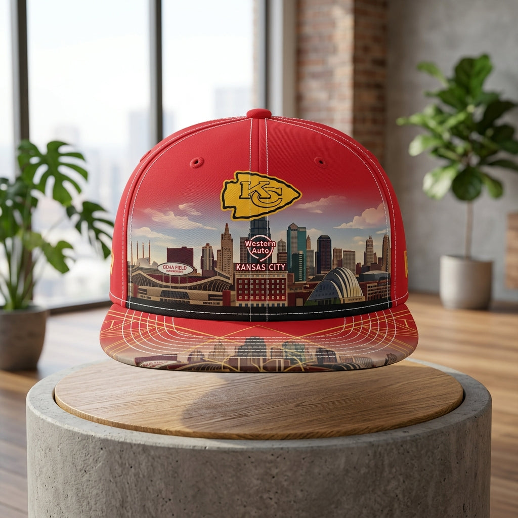 Kansas City Chiefs City Skyline Snapback Cap - Studio View