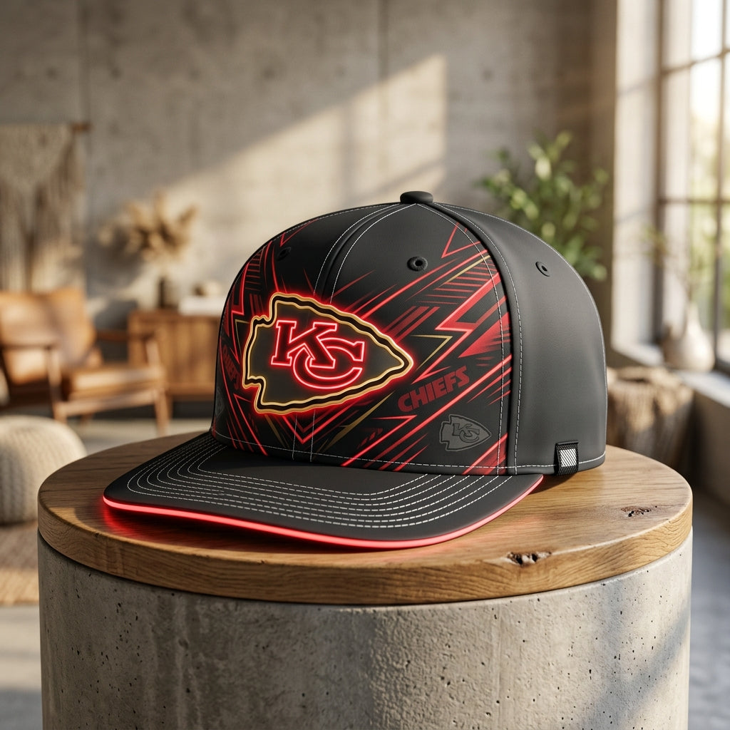 Kansas City Chiefs Stealth Shadow Neon Snapback Cap - Studio View