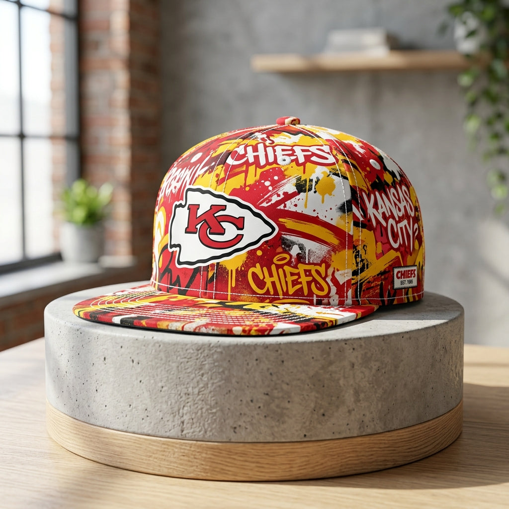 Kansas City Chiefs Street Graffiti Splash Snapback Cap - Studio View