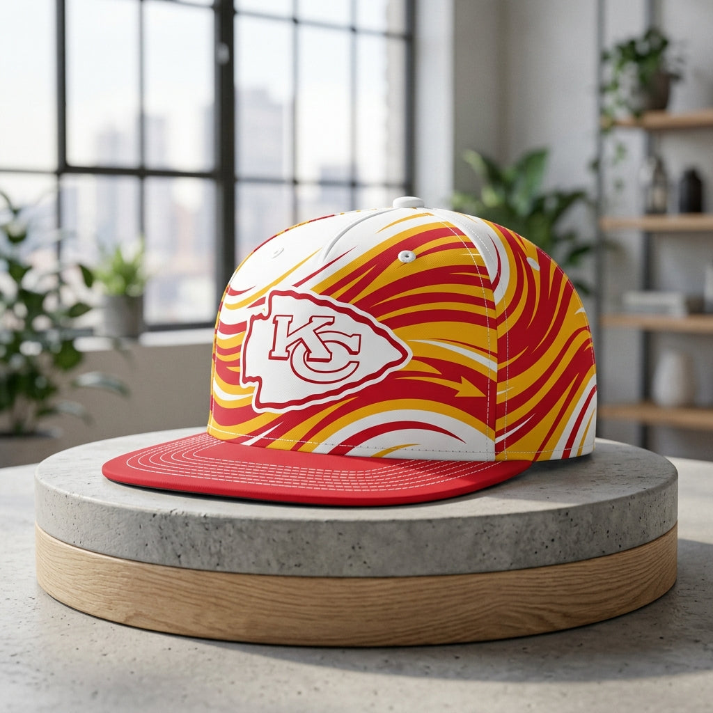 Kansas City Chiefs Minimalist Motion Wave Snapback Cap - Studio View