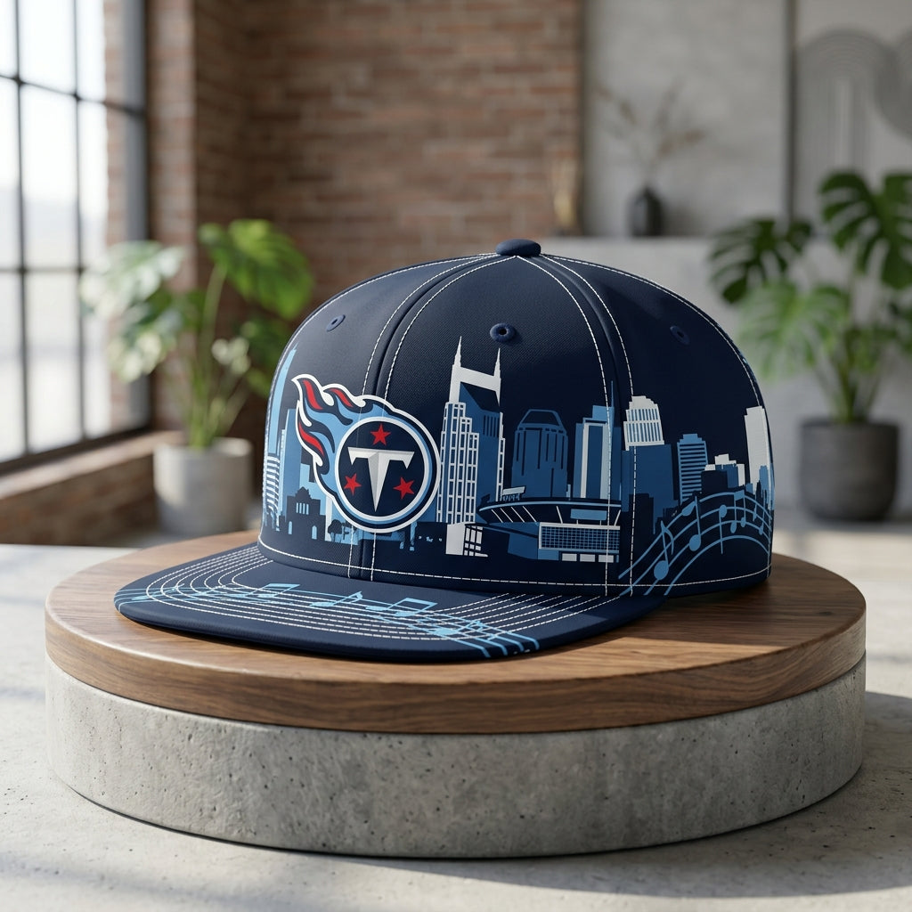 Tennessee Titans City Skyline Snapback Cap - Studio View