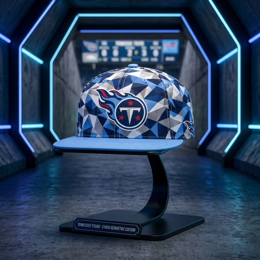 Tennessee Titans Cyber Geometric Camo Snapback Cap - Studio View