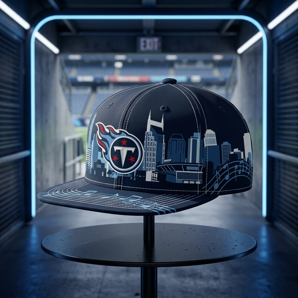 Tennessee Titans City Skyline Snapback Cap - Studio View