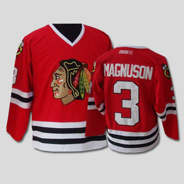 Keith Magnuson CCM Chicago Blackhawks red Throwback jersey