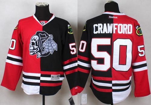 Corey Crawford Chicago Blackhawks red-black Split jersey