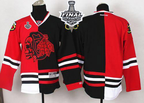 Custom Chicago Blackhawks red-black Split jersey