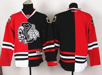 Custom Chicago Blackhawks red-black Split jersey