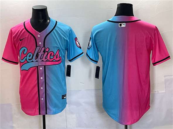 Custom Boston Celtics pink-blue jersey