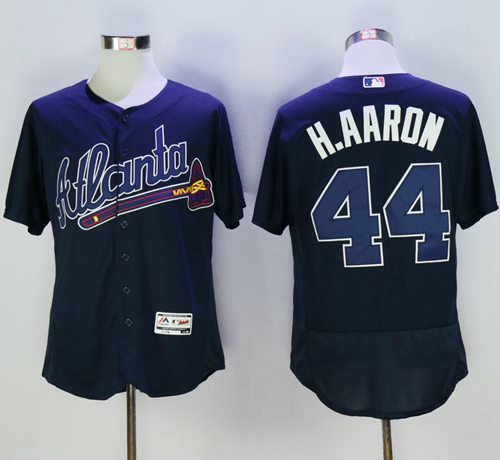 Hank Aaron Atlanta Braves navy Authentic jersey